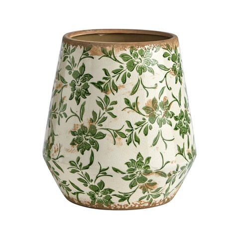 10" Tuscan Ceramic Green Scroll Planter - 12