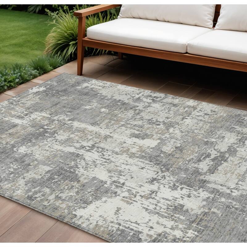 HomeRoots Abstract Transitional Rectangle Outdoor Rug - 9' X 12'
