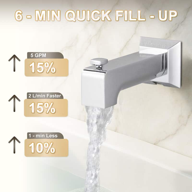 WOWOW Wall-Mounted Square Bathtub Spout with Diverter
