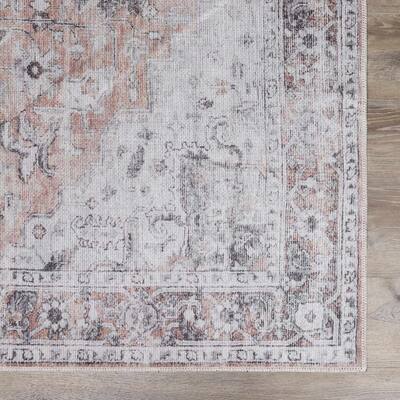 Hauteloom Fatih Living Room, Bedroom Machine Washable Area Rug - Beige, Charcoal, Gray - 2' x 2'11"