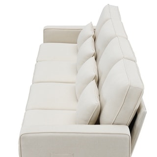 4-seater Modern Linen Fabric Sofa with Armrest Pockets and 4 Pillows ...