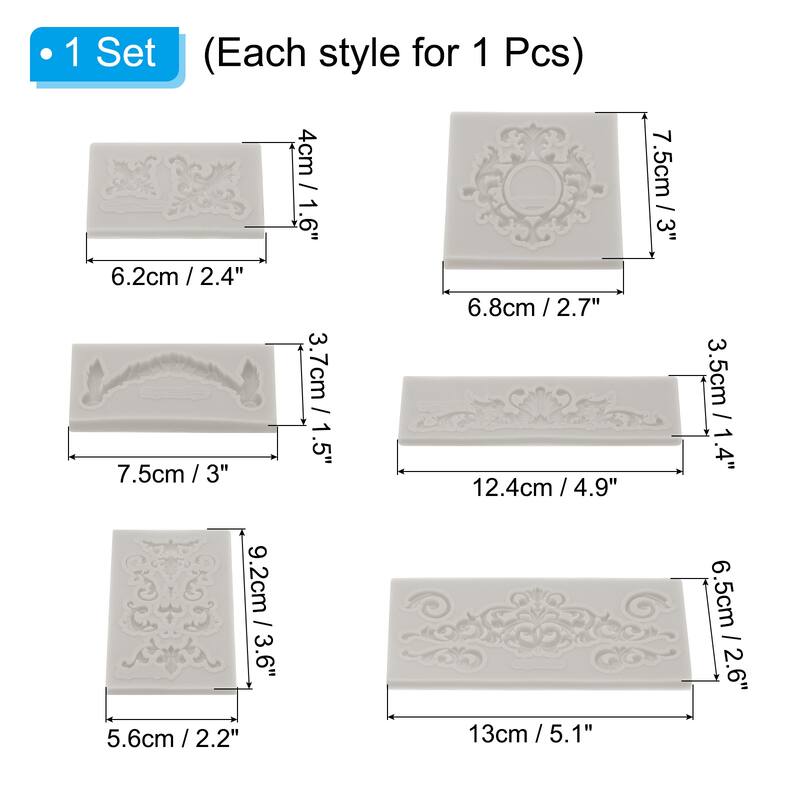 6PCS Polymer Clay Mold, Fondant Mold 3D Baroque Iod-Mold Silicone Rose - Grey
