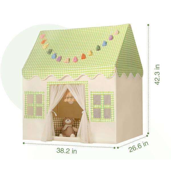 Kids Play Tent Indoor with Mat, Tassel Garland, Star Lights