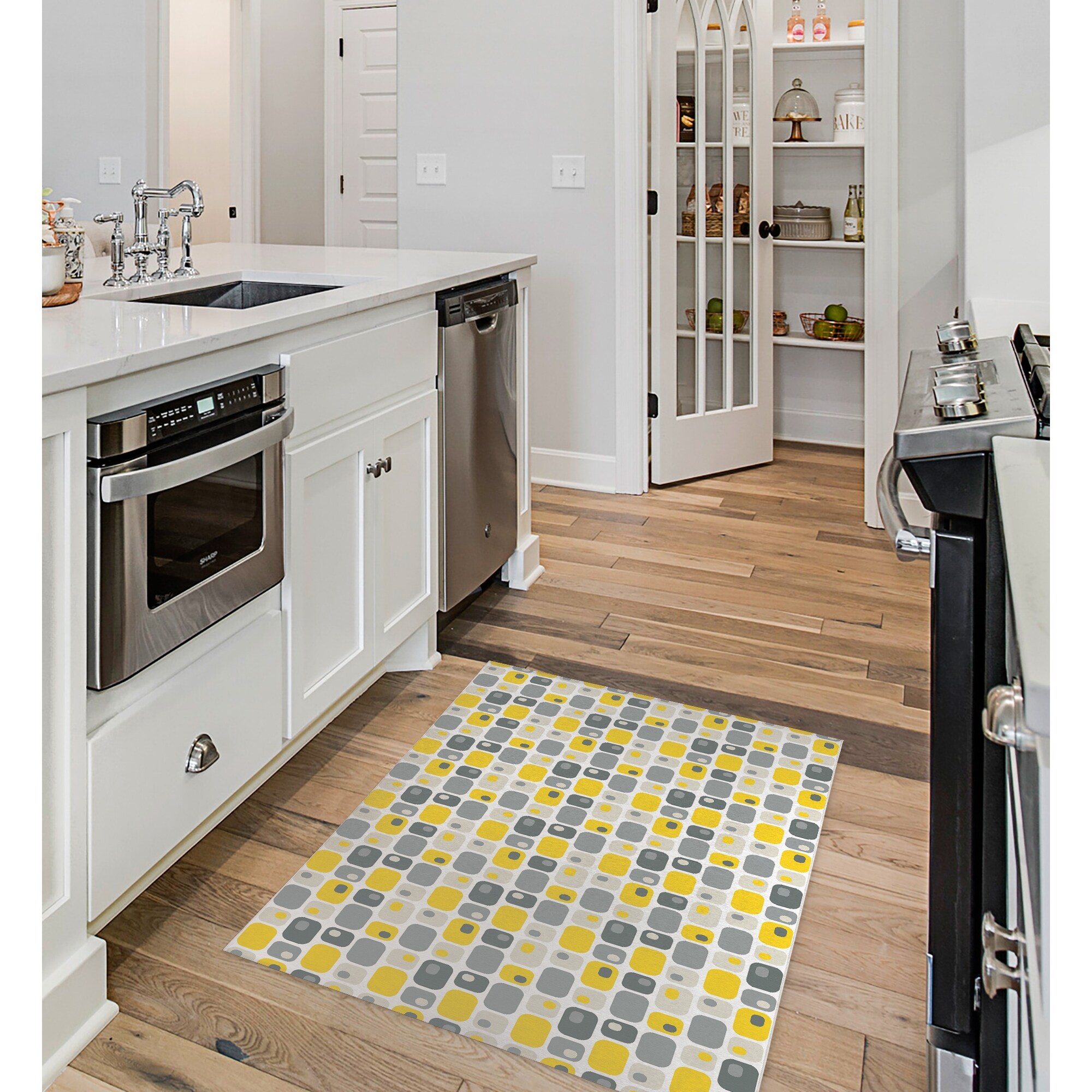 ROUNDED RECTANGLES YELLOW Kitchen Mat By Becky Bailey
