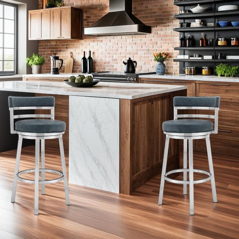 Madrid Modern Swivel Bar Stool, Upholstered Counter Height Chair with Metal Frame - Blue - Counter Height