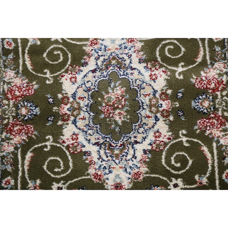 Green Floral Medallion Transitional Turkish Rug Oriental Carpet