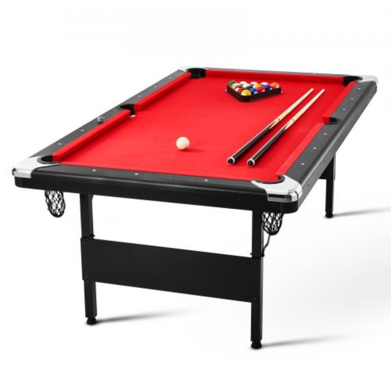 Red-Black Portable Foldable Space-Saving Billiards Pool Table Suitable for Both Kids and Adults - 7FT