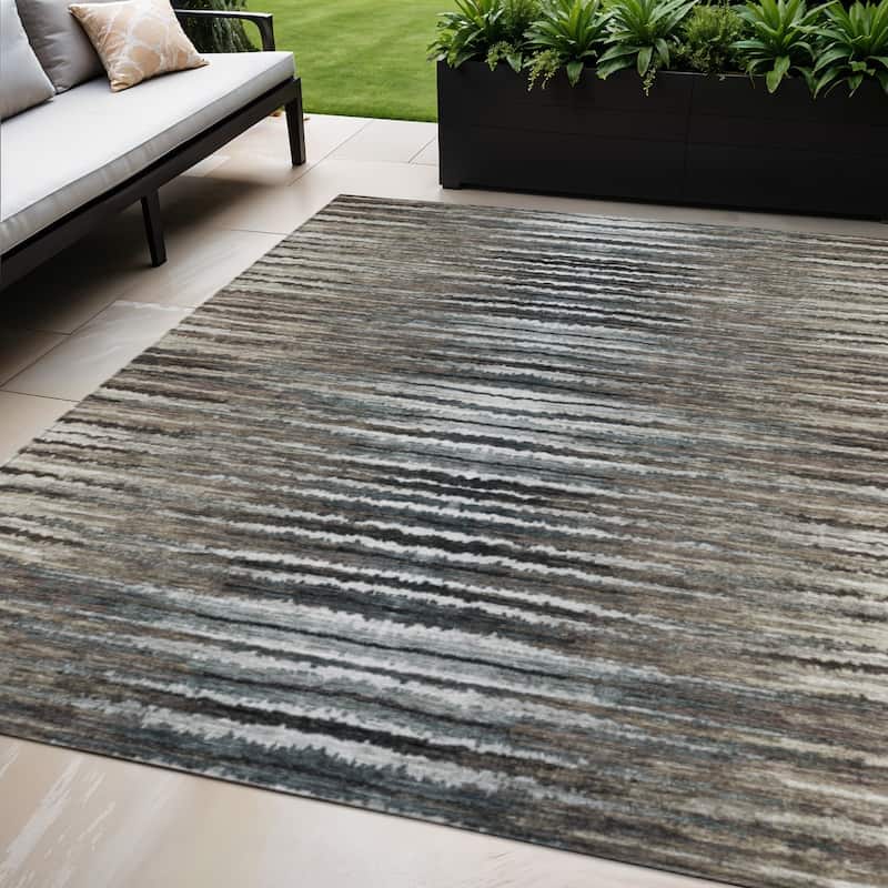Alsin Stripe Easy-To-Clean Heritage-Inspired Outdoor Rug - 5' X 8' - Taupe/Brown/Chocolate