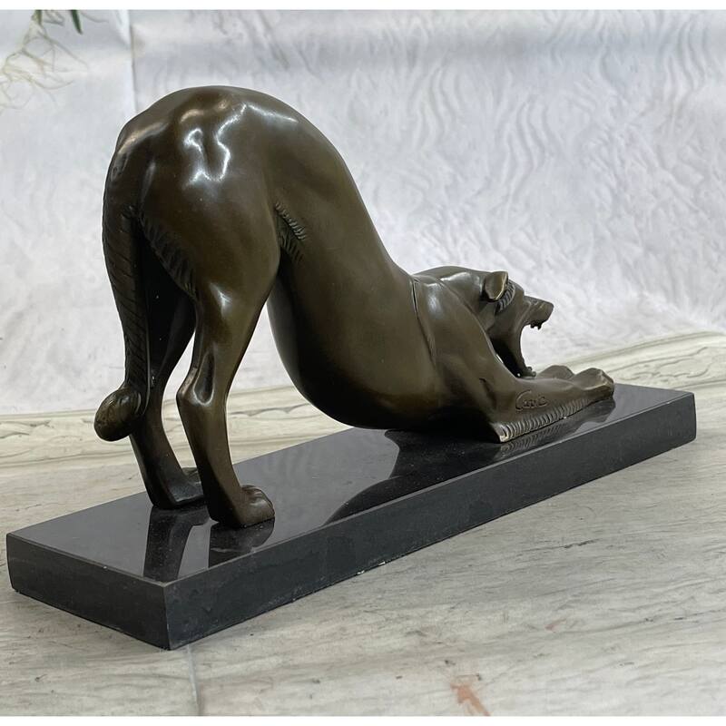 Greyhound Or Saluki Racing Imitative Dog Bronze Statue Sculpture Figure On Marble Base 6 Inches X 10 Inches