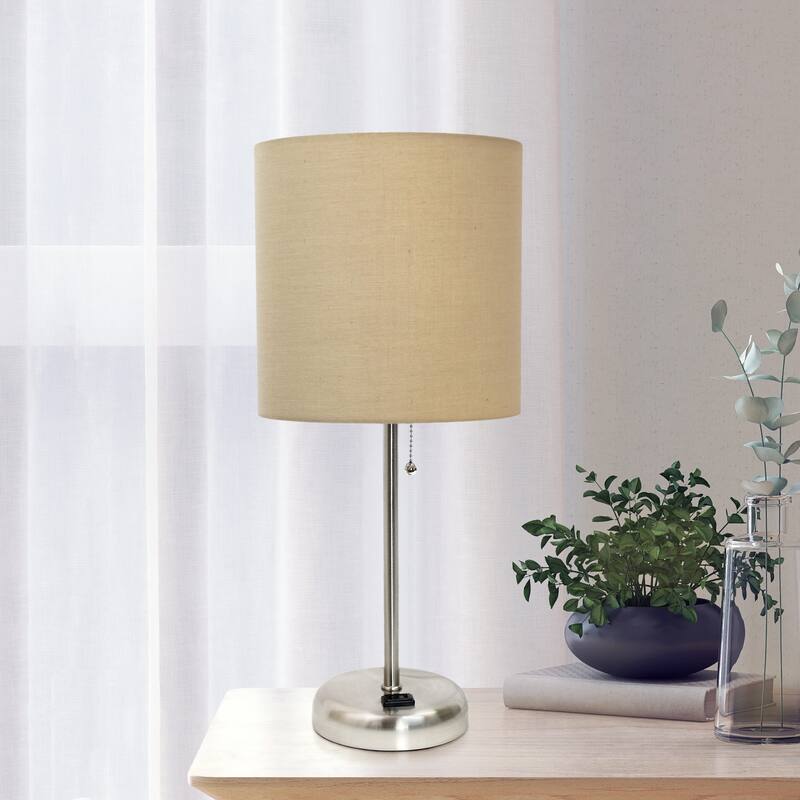 19.5" Power Outlet Metal Lamp in Steel w Aqua Shade