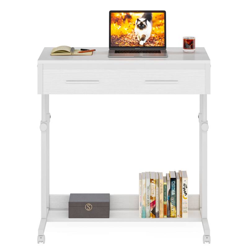 Portable Mobile Laptop Desk with Drawers, Rolling Standing Sofa Side Table for Home Office