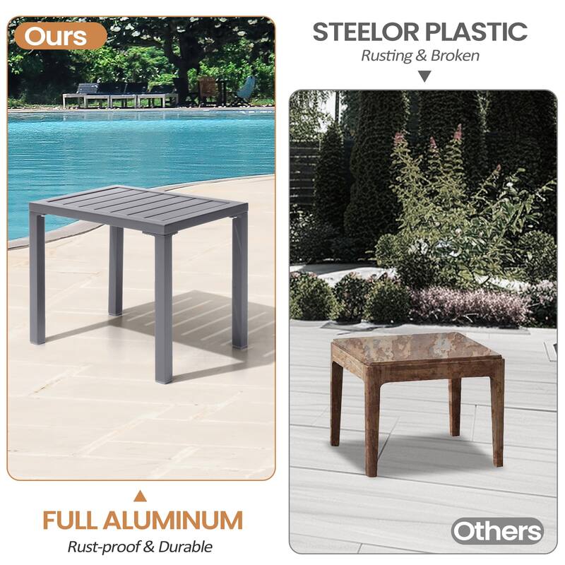 VredHom Outdoor Aluminum Patio Side Table - 18.1 in L * 13.8 in W * 15.7 in H