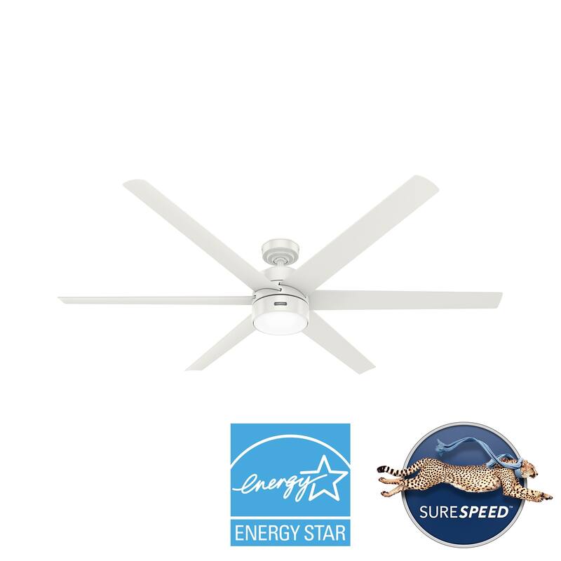 Hunter 72" Solaria Outdoor Damp-Rated Ceiling Fan with LED Light, Wall Control - Industrial, Modern - ENERGY STAR!