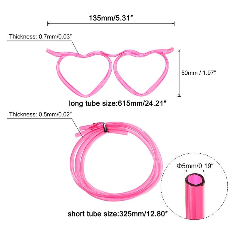 8 Pcs Straw Glasses, Plastic Novelty Drinking Eyeglasses Straws - Rose Red - 135/325/615mm
