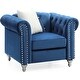 preview thumbnail 2 of 2, Solid Jeweled Tufted Velvet Accent Chair with Throw Pillow - 38" - Blue
