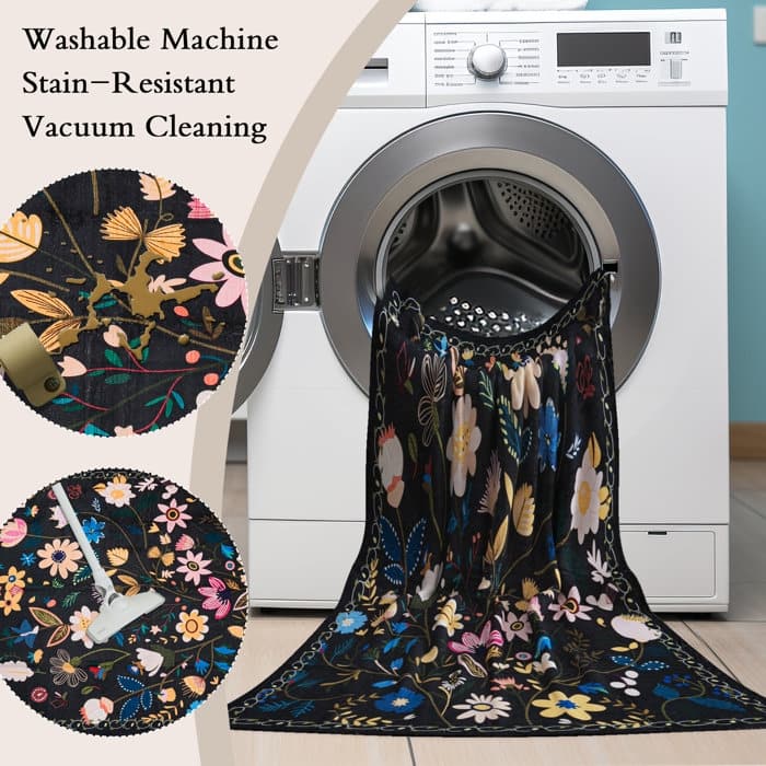 Nature Floral Non-Slip Machine Washable Colorful Modern Area Rug