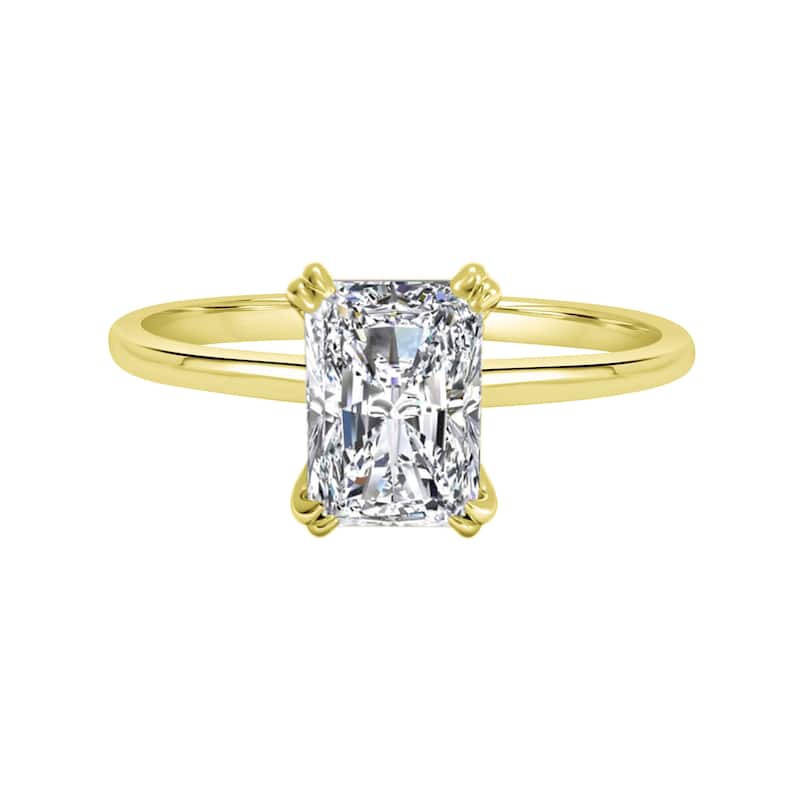 Auriya Lab Grown 1 1/2ct Radiant-cut Hidden Halo Solitaire Diamond Engagement Ring in 14k Gold Certified (H-I, VS1-VS2) - Yellow - 8.5