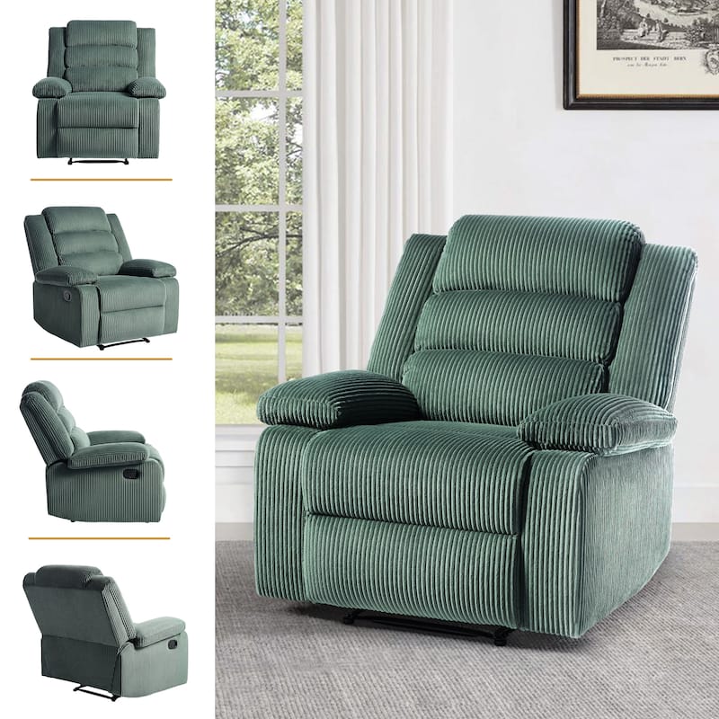 Overstuffed Cotton Corduroy Manual Pushback Recliner with Wide Armrest