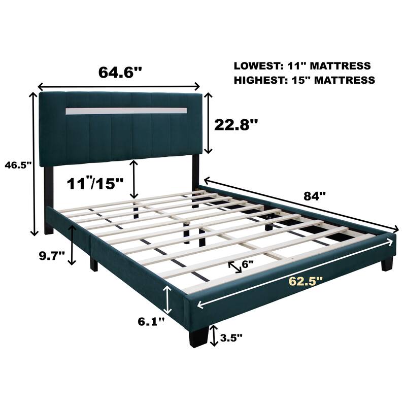 Modern Velvet Upholstered Bed with Adjustable Features
