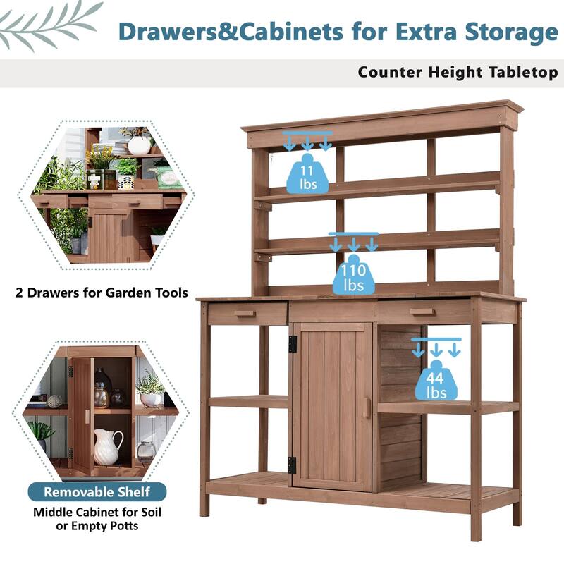 66" Farmhouse Wooden Outdoor Potting Bench Workstation