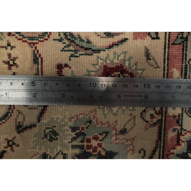 Hand Knotted Oriental Wool & Silk Carpet Traditional Floral Green Aubusson Area Rug - 9' 0'' X 6' 2''