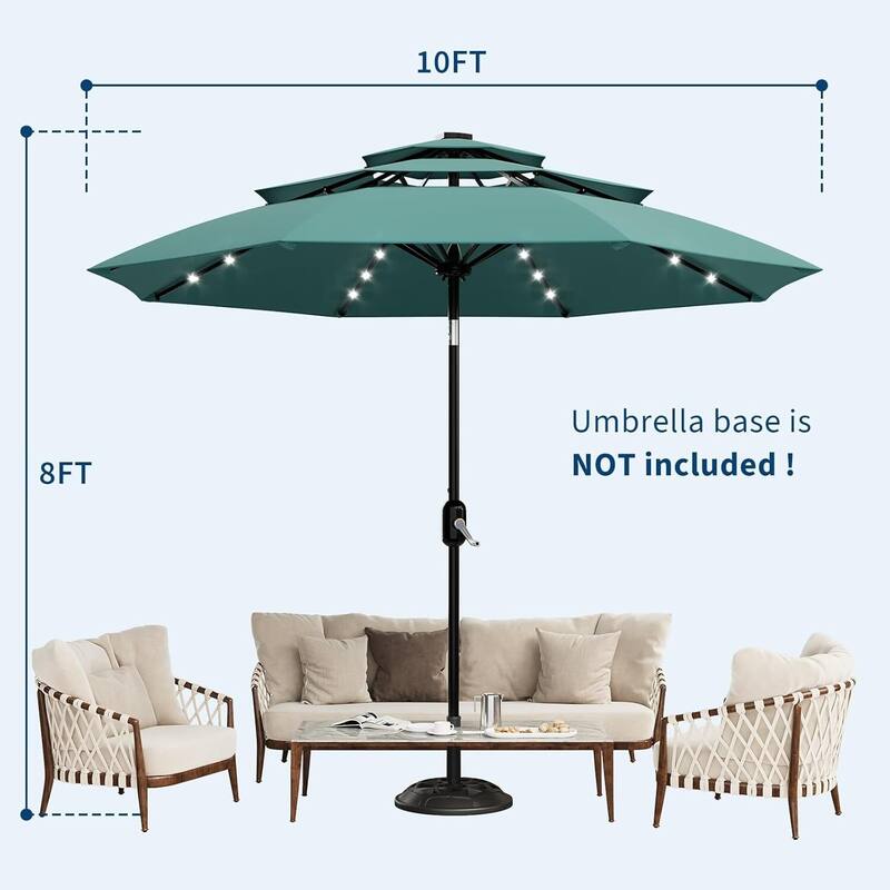 3-Tier 10Ft Patio Umbrella, Easy Crank and Push Button Tilt for Pool, Deck, Yard, Garden with LED Lights (No Base)