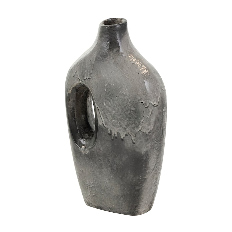 Gray Paper Mache Marble Inspired Vase with Cutout Handle