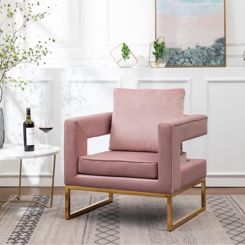 Modern 29.75" Polyester Upholstered Arm Chair with Gold-Colored Metal Tube Frame