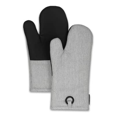 Grey Heat Resistant Thick Soft Quilted Lining Kitchen Oven Glove Mitts With Neoprene - 1 Pair