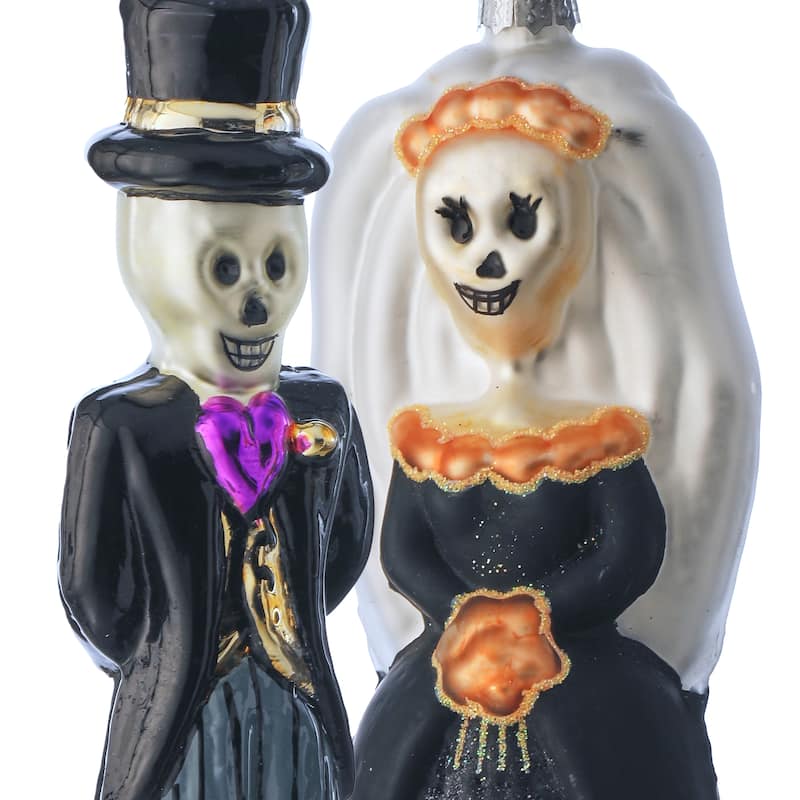 5.5" Glass Bride /Groom Skeleton Ornament Box of 4