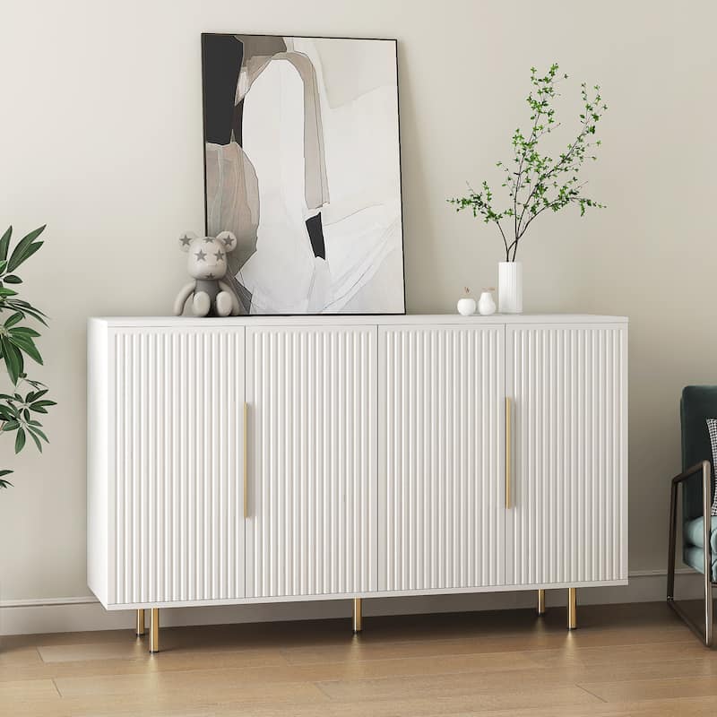 Buffet Cabinet with Fluted Decorative Doors, Wood Sideboard Cabinet with Metal Handles, Storage Cabinet with Adjustable Shelves
