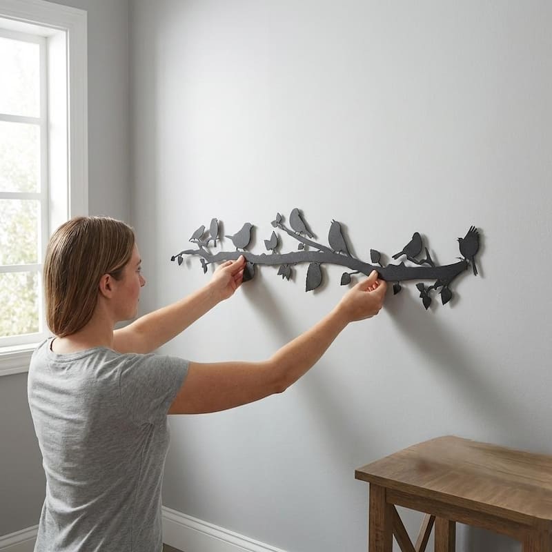 Birds and Branch Metal Wall Decor for Home and Outside - 24x9 inches
