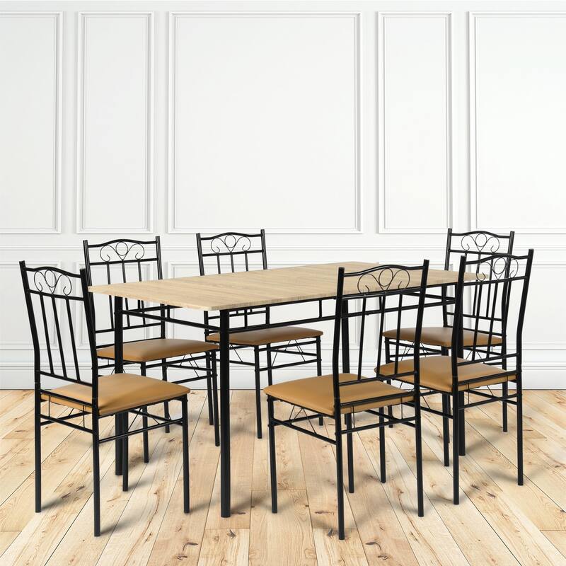 Homy Casa 7-Piece Dining Set, MDF Table & 6 Metal PU Chairs