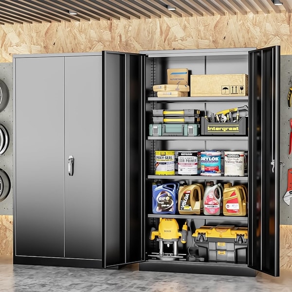 71 inch Tall Metal Locker Garage Storage Cabinet with Locking Doors and Adjustable Shelves for Office Garage Home Pantry