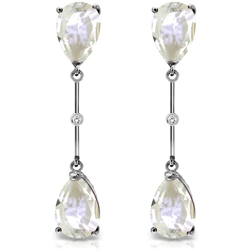 14K White Gold Diamonds & White Topaz Dangling Gemstone Earrings - White