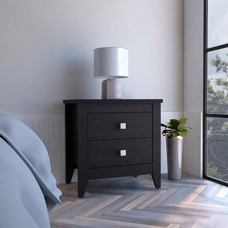 Nightstand More,Two Shelves,Four Legs,Black Wengue Finish，for Living Room,and Dining Room - Black