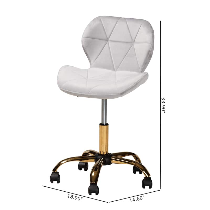 Savara Contemporary Glam and Luxe Velvet Fabric and Gold Metal Swivel Office Chair