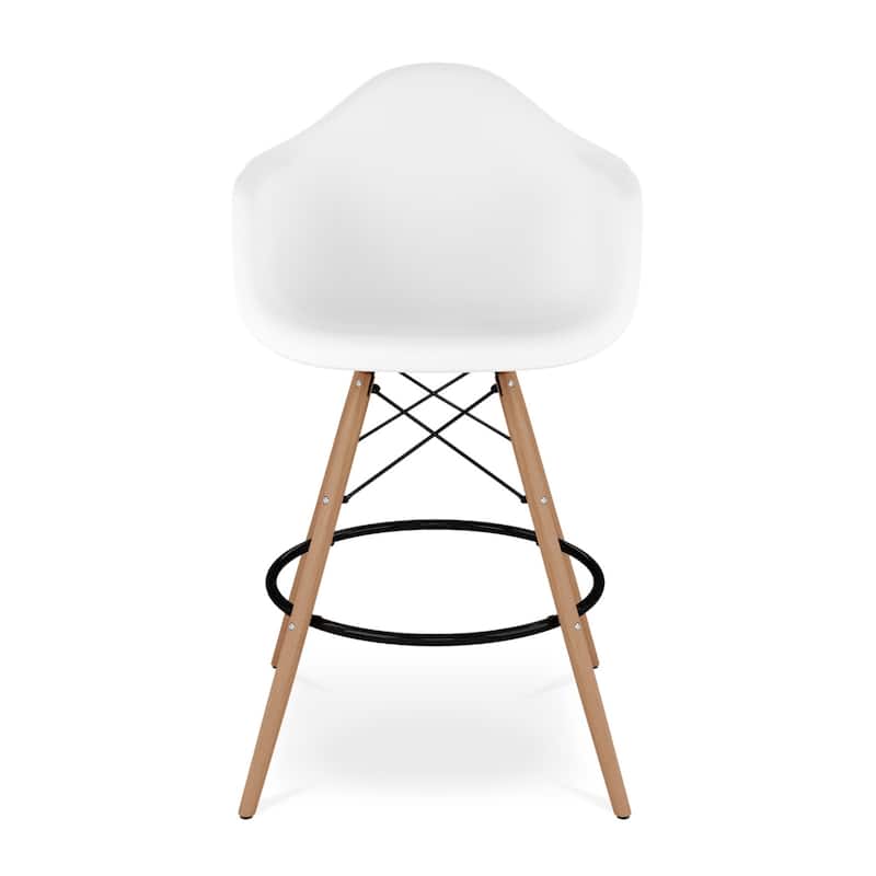 Wood Plastic Bucket Seat Counter Height Chair with Arms and Footrest - 19” x 23” x 47” (D x W x H)