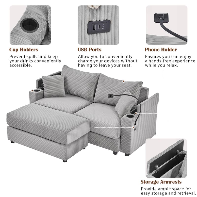 Modern Upholstered Sofa with A Movable Ottoman