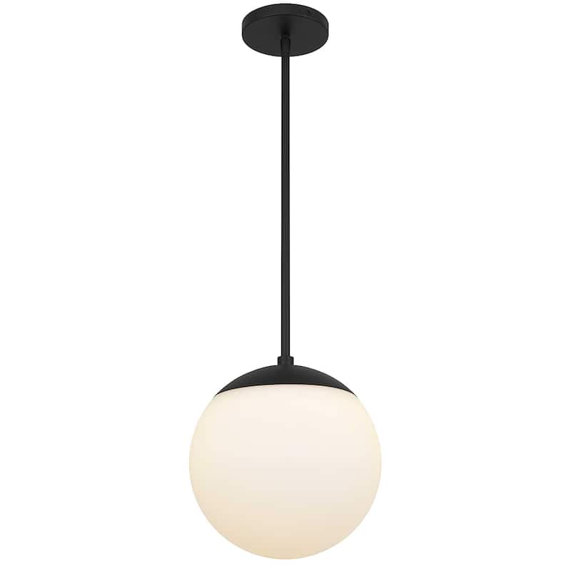 10 inch Diameter Etched White Glass Globe Integrated LED Pendant - Black