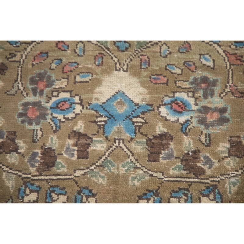 Hand Knotted Oriental 100% Wool Carpet Traditional Floral Green Tabriz Area Rug - 9' 5'' X 6' 4''