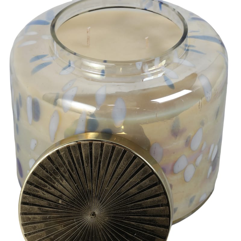 Decorative Glass and Wax Candle with Metal Lid Modern Accent Piece - 9" x 9" x 8"