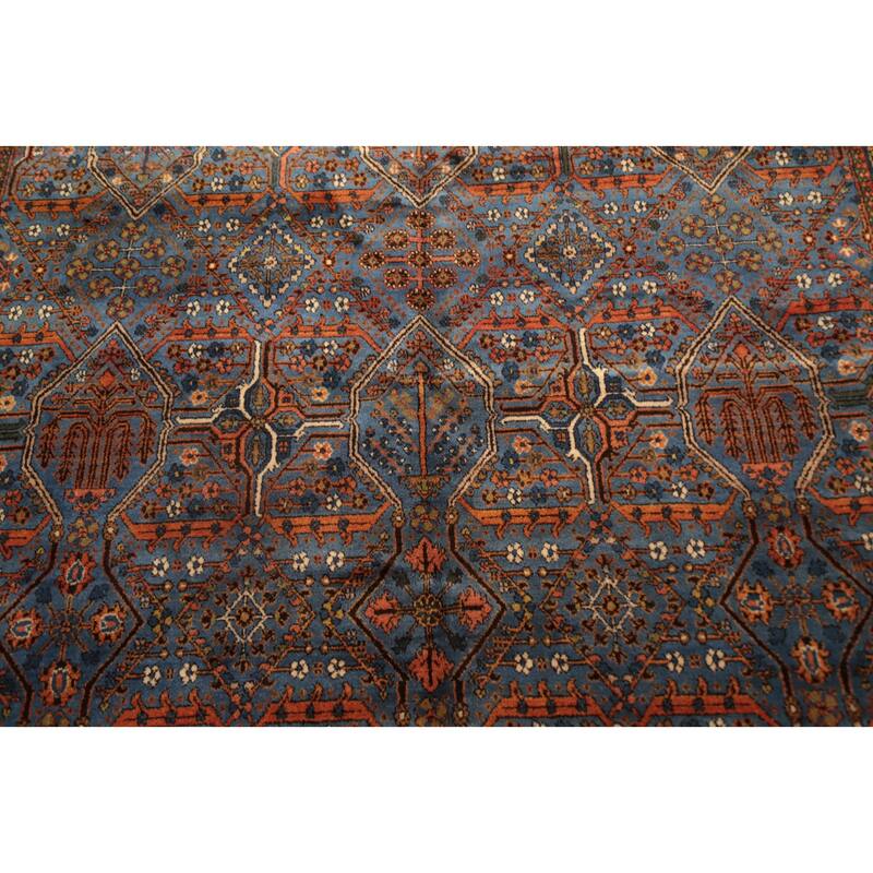 Hand Knotted Oriental 100% Wool Carpet Traditional Geometric Navy Blue & Blues Tabriz Area Rug - 10' 9'' X 7' 3''
