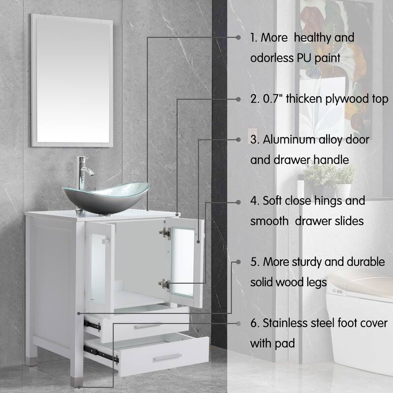 24" Bathroom Vanity with Sink Set Storage Cabinet Combo