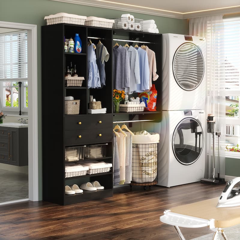 Grimm 5FT Small Closet System with Drawers, 60" Closet Organizer System with Reversible Hanging Shelving