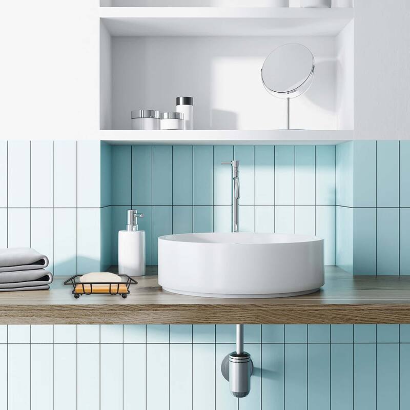 Bathroom Soap Dish Bamboo Tray Metal Wire - 4.14" L x 3.4" W x 1.4" H