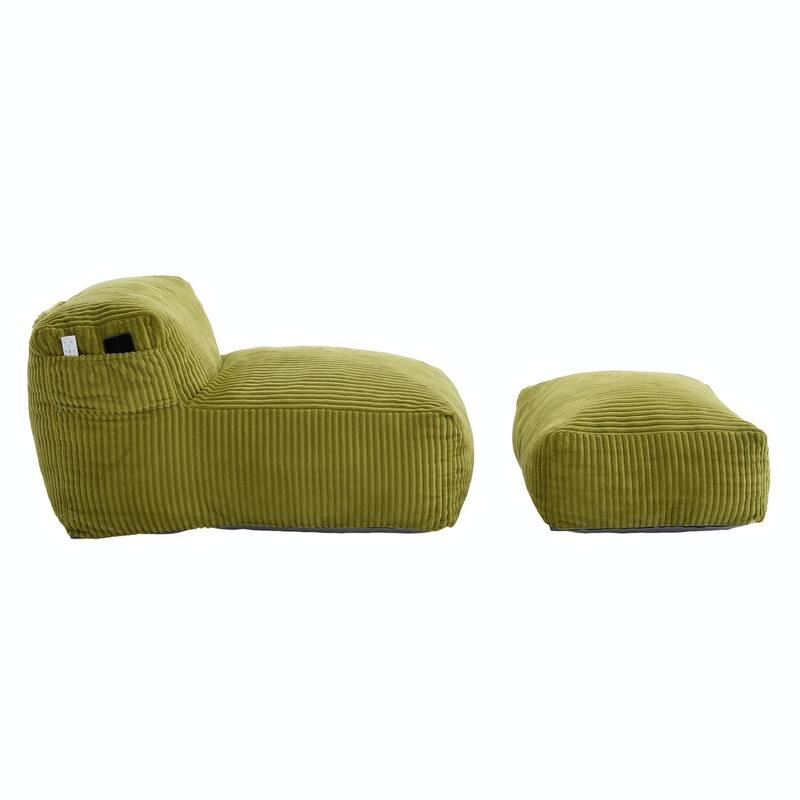 Large Memory Foam Bean Bag Chair for Adults, Corduroy Lounger Sofa with Ottoman