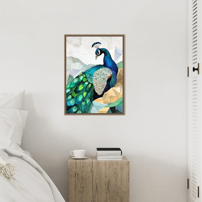 Animal Watercolor Art Bird Peacock by Justyna Jaszke Framed Canvas Wall Art