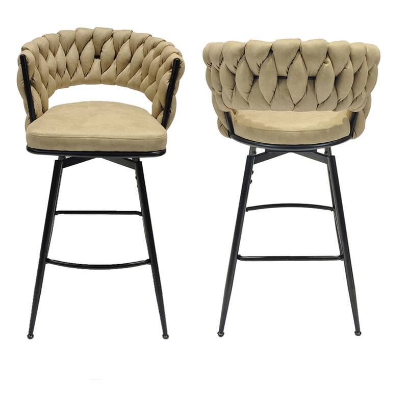 Swivel Upholstered Bar Stools with Back Footrest (Set of 2) - N/A