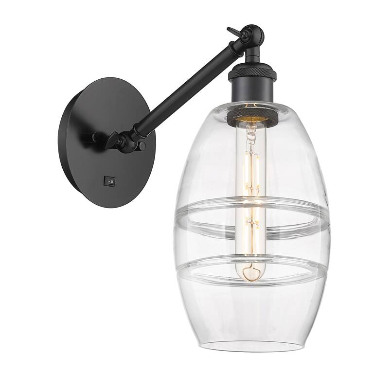 Innovations Lighting 317-1W-8-6 Vaz Sconce Vaz 8" Tall Wall Sconce - Matte Black / Clear